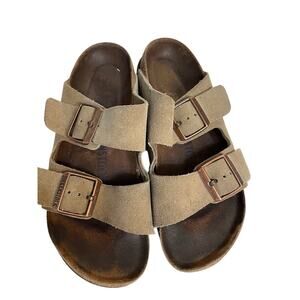 Birkenstock Arizona Soft FB Oiled Leather Sandcastle Unisex Big Buckle Size 6.5